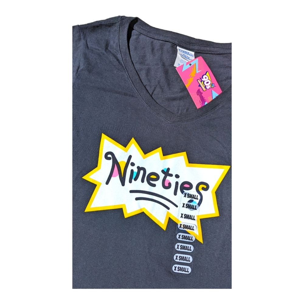 90's Experience Nineties Rugrats "Baby's Gotta Do" VNeck Tee Black - Picture 2 of 5